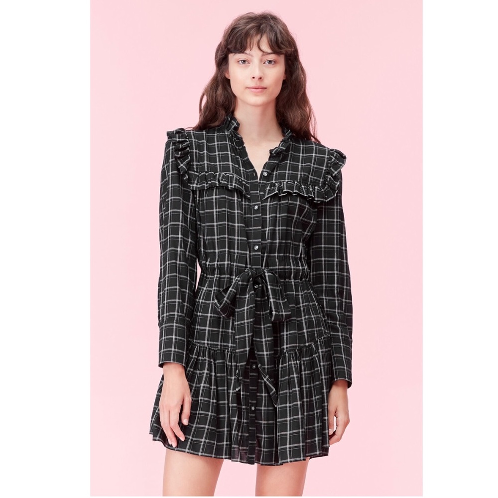 LA VIE DRAPEY PLAID RUFFLE DRESS